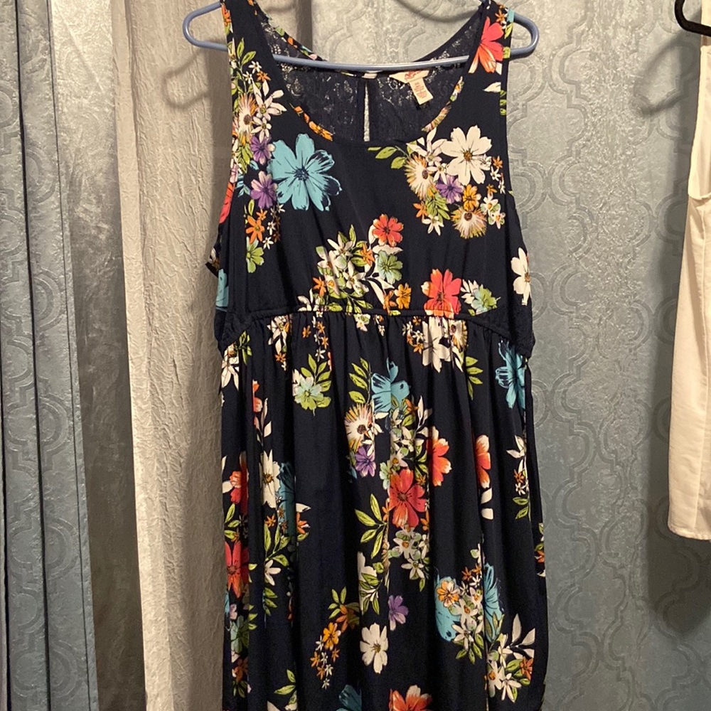 Floral blue dress with stretchable waist line
